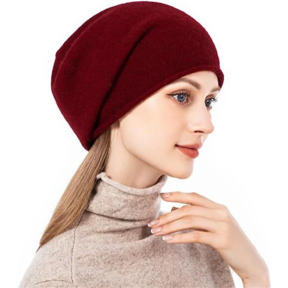 Knit Slouchy Beanie Hats Red - Picture 3 of 6
